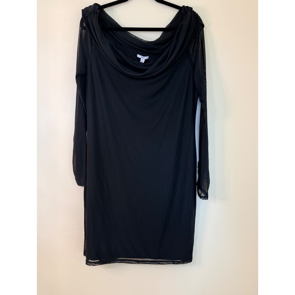Bar III Womens Fashion Mesh Cowl Neck Long Sleeve Mini Dress Black XL 100198300M